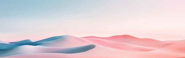 Poster - Soothing gradient background featuring soft transitions of blue, pink, and white hues across gentle rolling hills