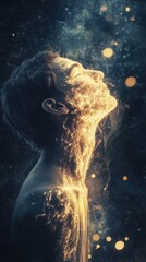 Poster - Glowing man surrounded by cosmic energy in an ethereal atmosphere during night