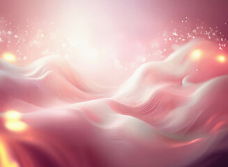 Wall Mural - grainy texture, soft pink and white waves undulate across a glowing, dreamy landscape. sparkling lig