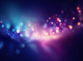 Poster - A grainy, textured abstract image with a wave of colorful bokeh lights.  The colors shift from cool blues to warm purples, creating a dreamy, atmospheric effect.