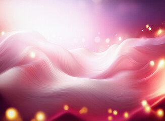 Poster - Abstract image of flowing, grainy pink and white waves.  Glowing particles illuminate the textured surface, creating a dreamy, ethereal atmosphere.