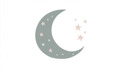 Poster - Soft silhouette of a crescent moon accompanied by delicate stars in a serene nighttime setting