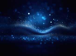 Poster - Deep blue, grainy texture, shimmering particles form undulating waves across a dark background.  The image has a dreamy, ethereal quality.