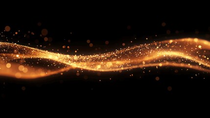 Wall Mural - Abstract golden wave of light particles on black background.