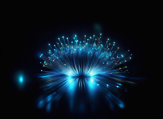 Aufkleber - A grainy, textured burst of vibrant blue light explodes from a central point, radiating outwards in a dazzling display against a pitch-black background.  Its reflective surface creates a mirrored effe