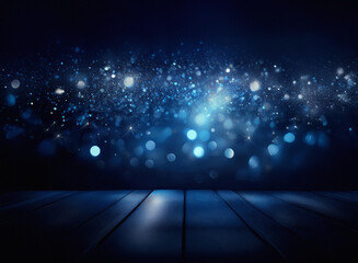 Poster - Dark blue, grainy background with bokeh lights and a textured wooden surface.  A mysterious, atmospheric scene.