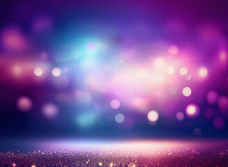 Poster - A grainy, textured background of blurred purple, pink, and blue lights. The bottom features a sparkling, glittery texture.
