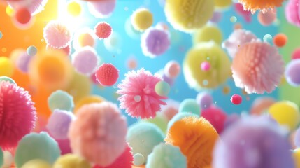 Wall Mural - colorful 3d fluffy balls floating in the air. abstract background with soft pastel colors.