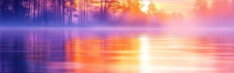 Poster - Tranquil nature scene with rippling water reflecting autumn colors at sunset