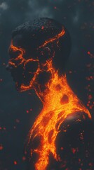 Poster - Surreal portrait of a glowing man surrounded by mystical energy in a dark environment