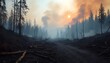 © Focus Finds - Devastated forest landscape with charred trees and lingering smoke after a severe wildfire, highlighting the aftermath of environmental destruction and the resilience of nature