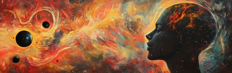 Poster - Mystical profile of a man filled with cosmic elements showcasing the beauty of the universe