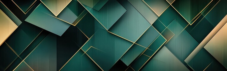 Fototapete - Geometric background featuring overlapping shapes in dark green and gold tones with a modern aesthetic