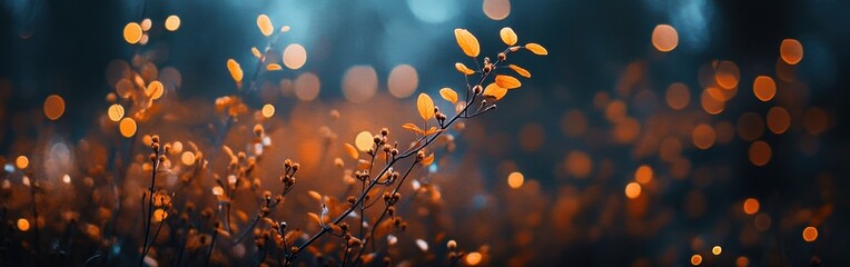 Poster - Dreamy bokeh composition captures warm autumn foliage in soft light during golden hour