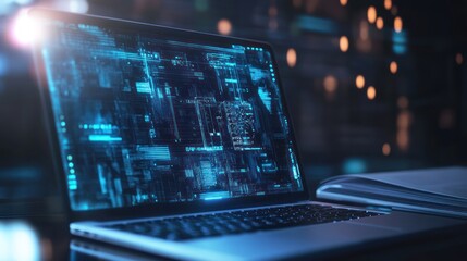 Wall Mural - laptop with futuristic interface