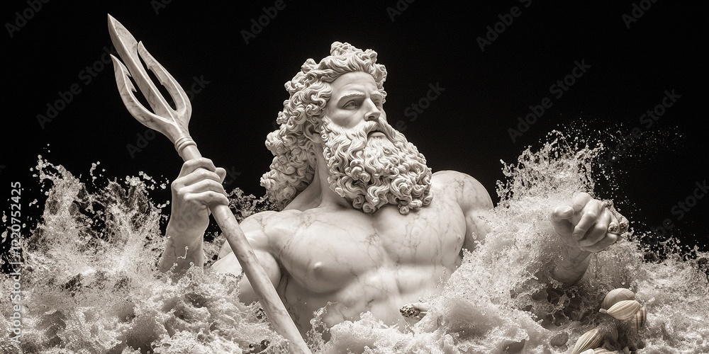 Stock-Illustration „Neptune's Reign: Majestic statue of the Roman god ...