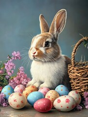 Wall Mural - easter card with bunny and eggs