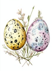 Wall Mural - watercolor easter egg illustrations for rustic wedding