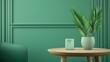 © CassiOpeiaZz - A serene green interior showcasing a plant on a wooden table, complemented by a decorative item, creating a calming atmosphere.