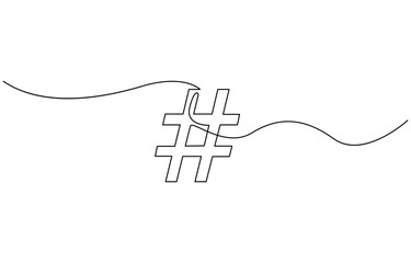 Continuous one line drawing of a number sign. Single line hashtag symbol icon, Hashtag symbol. One line continuous Hashtag, Line art outline.