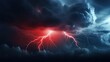 © Nice Seven - Dramatic Stormy Sky Featuring Bright Red Lightning Illuminating Dark Clouds in a Turbulent Atmosphere