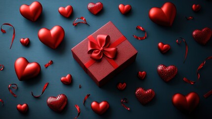 Wall Mural - Valentine day celebration with gift box and heart decorations for festive design