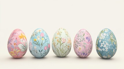 set of Pastel Easter egg assortment with playful nature floral patterns, spring holiday themes and craft inspiration