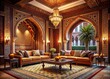 © Man888 - Luxurious Arabic Living Room Interior Design with Arch and Intricate Patterns