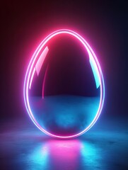 Futuristic easter egg made of neon light, vibrant magenta, pink, and blue colours. Easter concept.