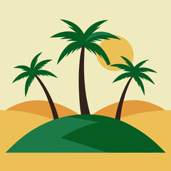 Wall Mural - Two palm trees on either side and a hill in the middle