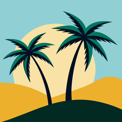 Wall Mural - Two palm trees on either side and a hill in the middle