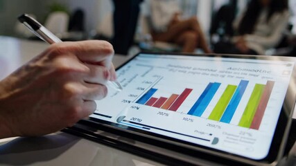Poster - Business team discusses project metrics and strategies in modern office setting