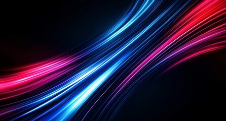Wall Mural - dynamic neon light trails curving in blue and pink on black background