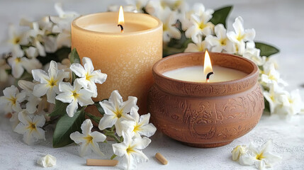 A Traditional Thai Scented Candle On A White Isolated Background