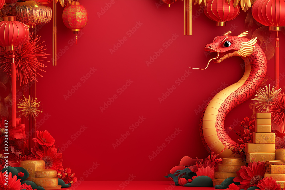 Lunar New Year mobile wallpaper with a red background, featuring a ...