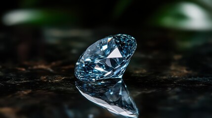 A stunning close-up of a gleaming blue diamond set against a dark surface, embodying beauty, elegance, and rarity in a captivating display of color and brilliance.