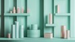 © Boonnam Burart - A refreshing blend of seafoam green and blush pink, perfect for a modern cosmetics display.