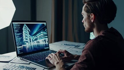 Poster - Creative design process unfolds with computer modeling in a modern workspace at night