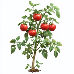 Wall Mural - Fresh Red Tomatoes Growing on Vibrant Green Tomato Plant with Lush Leaves in Bright Natural Setting