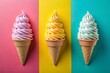 © Arnada - Colorful Soft Serve Ice Cream Cones Aerial View - Summer Treat Stock Photo