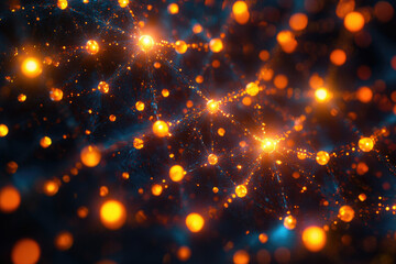 Fototapete - Abstract network visualization showing interconnected glowing nodes and vibrant energy flow.