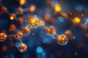 Fototapete - A 3D rendering of a glowing molecule, interconnected atoms forming a complex structure.