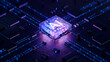 © Shuo - AI chip on a circuit board. Symbolizes technological advancement and artificial intelligence integration. 3d rendering, conceptual image.