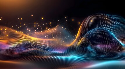 Leinwandbilder - Captivating 3D digital background featuring a mesmerizing landscape of interconnected waves particles and fluid structures designed to represent the boundless potential of intelligence