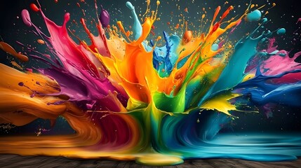 Leinwandbilder - Stunning vibrant abstract wallpaper featuring a visually rich and expressive background of colorful paint splashes radiating across the canvas