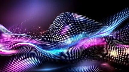 Leinwandbilder - Captivating abstract digital artwork showcasing colorful flowing waves of light in vivid purple blue and pink tones delivering a strong sense of movement energy and a futuristic
