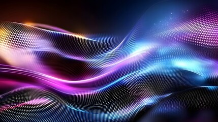 Fototapete - Captivating and dynamic abstract image featuring fluid waves of vibrant glowing light in shades of purple blue and pink
