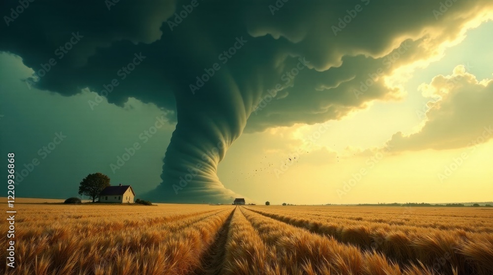 Imminent Storm Approaching Rural Farmland, Golden Wheat Field Under ...