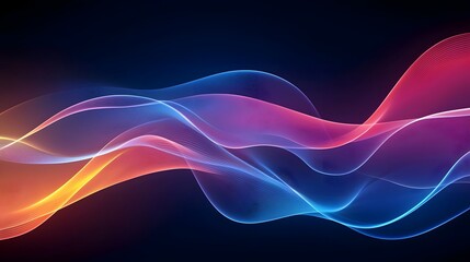 Fototapete - Mesmerizing neon light waves in flowing 3D digital abstract artwork featuring colorful luminescent lines creating a visually captivating rhythm and energy on a dark canvas