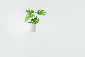 Poster - Minimalist indoor plant in a white pot, featuring vibrant green leaves against a clean, neutral background Perfect for home decor, interior design, and botanical themes